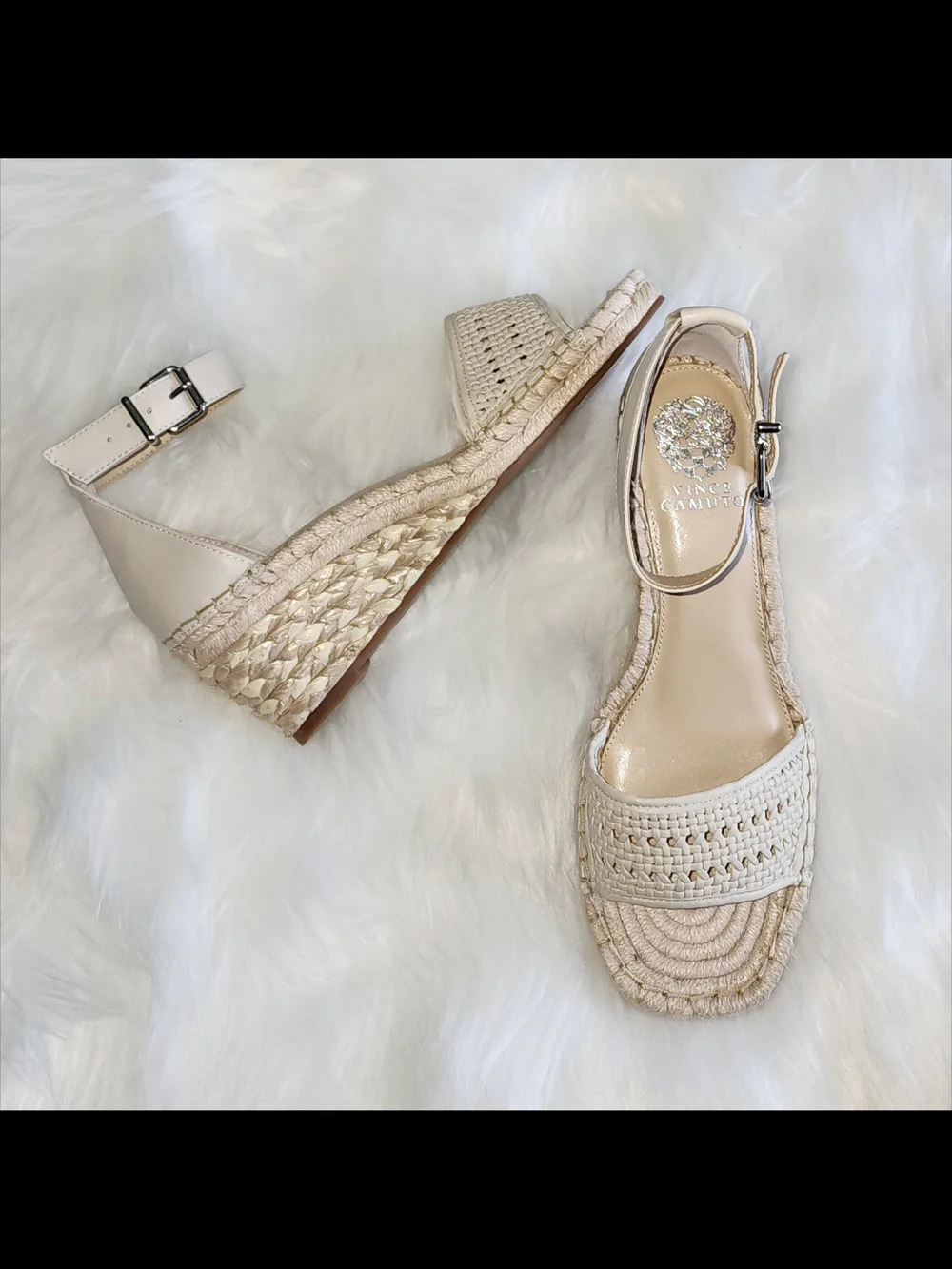 New Woven Espadrille Wedge Sandals - Cream Tan Heels 8.5 W - Picture 3 of 7